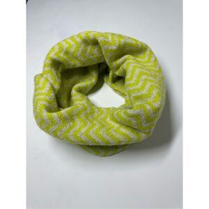 J CREW INFINITY SCARF Snood Wool Blend Neon Green Gray Zig Zag Chevron Knit